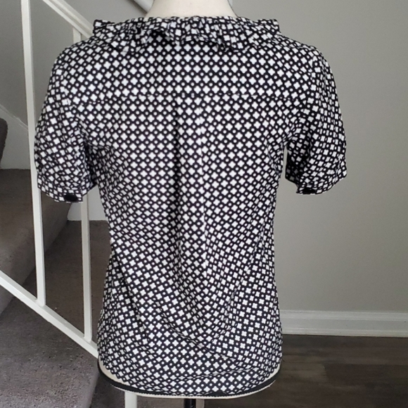 J. Crew Geometric Ruffle Trim Scoop Neck Blouse - Picture 3 of 7